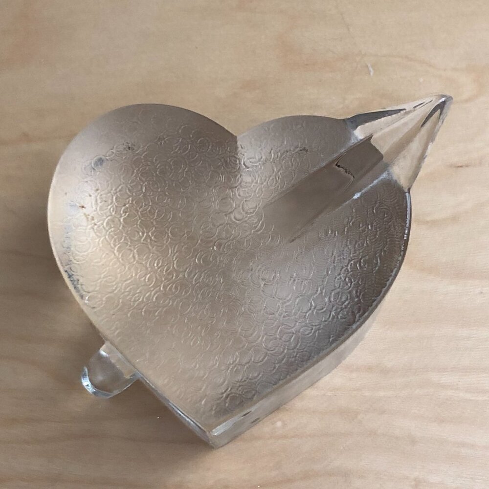VINTAGE Hand Crafted Frosted & Clear Glass Paperweight Pierced by Arrow Heart